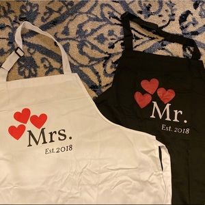 Mr. and Mrs. matching apron set